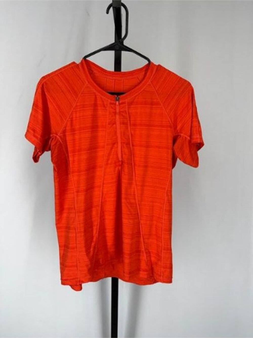 Athleta Pacifica Half Zip Heathered Red Orange Short Sleeve Activewear Top
